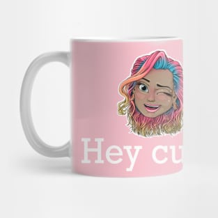 Hey cutie Reva Prisma winking face (white text) Mug